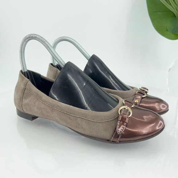 AGL Italy Women's Ballet Flats Size 36.5 Cap Toe Soft Brown Leather Slip On Shoe - Picture 2 of 15